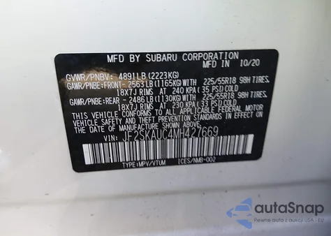 2021 Subaru Forester Limited from USA, damaged, VIN JF2SKAUC4MH427669